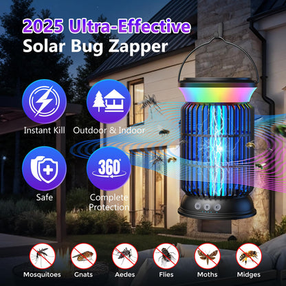Solar Bug Zapper Outdoor, 4200V Effective Mosquito Zapper, 4-in-1 Cordless Rechargeable Fly Zapper with 6000mAh Battery, Waterproof & Portable Insect Zapper for Patio, Camping, Home Black