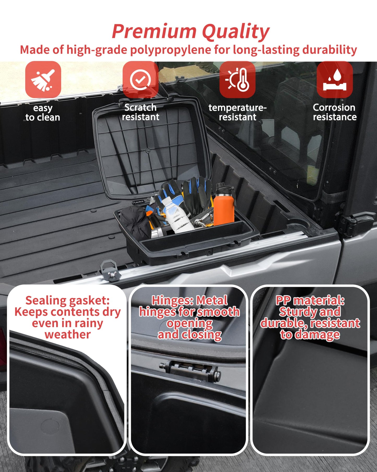 KEWISAUTO Rear Cargo Storage Box for Polaris Ranger XD 1500 Premium/Northstar 2024-2025 Accessories, 22L Double Layer Removable Rear Cargo Storage Box Bin Waterproof Poly Bed Trunk Case