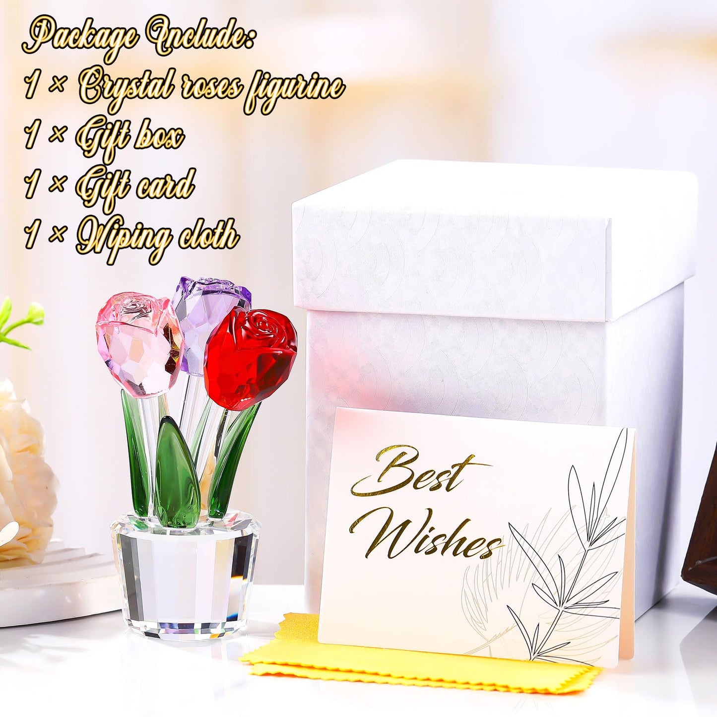 Ornalrist Elegant Crystal Colourful Rose Bouquet Gift for Women Mom Glass Flower Figurine Collectible Floral Decor for Valentine's Day Anniversary Mother's Day Birthday