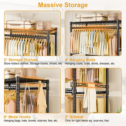 ULIFHOME P4 Plus Rolling Clothes Rack Heavy Duty, Clothing Racks for Hanging Clothes, Free Standing Garment Racks with Wheels, Portable Closet Rack 45''W × 20.5''D × 80.5''H, Max Load 570 Lbs, Black