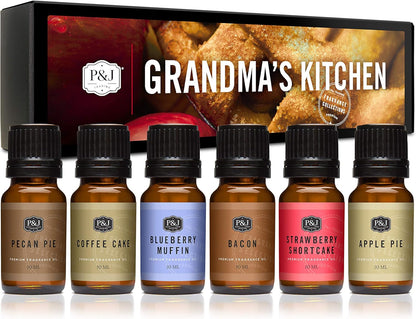 P&J Fragrance Oil Autumn Set | Brown Sugar, Apple, Harvest Spice, Vanilla, Forest Pine, and Snickerdoodle Candle Scents for Candle Making, Freshie, Soap Making Supplies, Diffuser Oil Scents