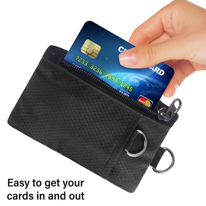 TATAANTY RFID Blocking Wallet, Minimalist Wallet for Men, Small Wallet for Women with Lanyard Keychain, ID Holder Zipper for Cards, Coins, Travel, Water-resistant, Black