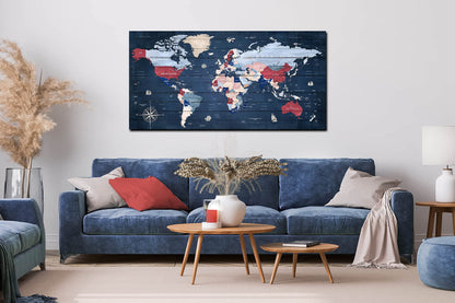 ZHAOSHOP Blue World Map Wall-Art For Office - Large World Maps For Wall - Canvas Wall Art Stretched and Framed Ready to Hang Size 40" x 20"