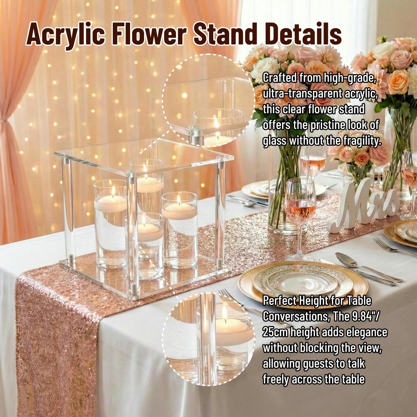 Simprefine 2 Pcs 10 Inches Acrylic Crystal Centerpieces for Wedding Table Decoration Backdrop Flower Stand Clear Column Pillar for Mariage Event Party Floral Décor