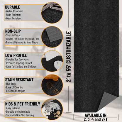 Ottomanson 6'6" x 11' Mud Mat Area Rug Scraper Carpet - Non-Slip, Dirt Trapping for Indoor & Outdoor Use - Ideal for Entryway, Garage, Kitchen, Patio & High-Traffic Areas, Black