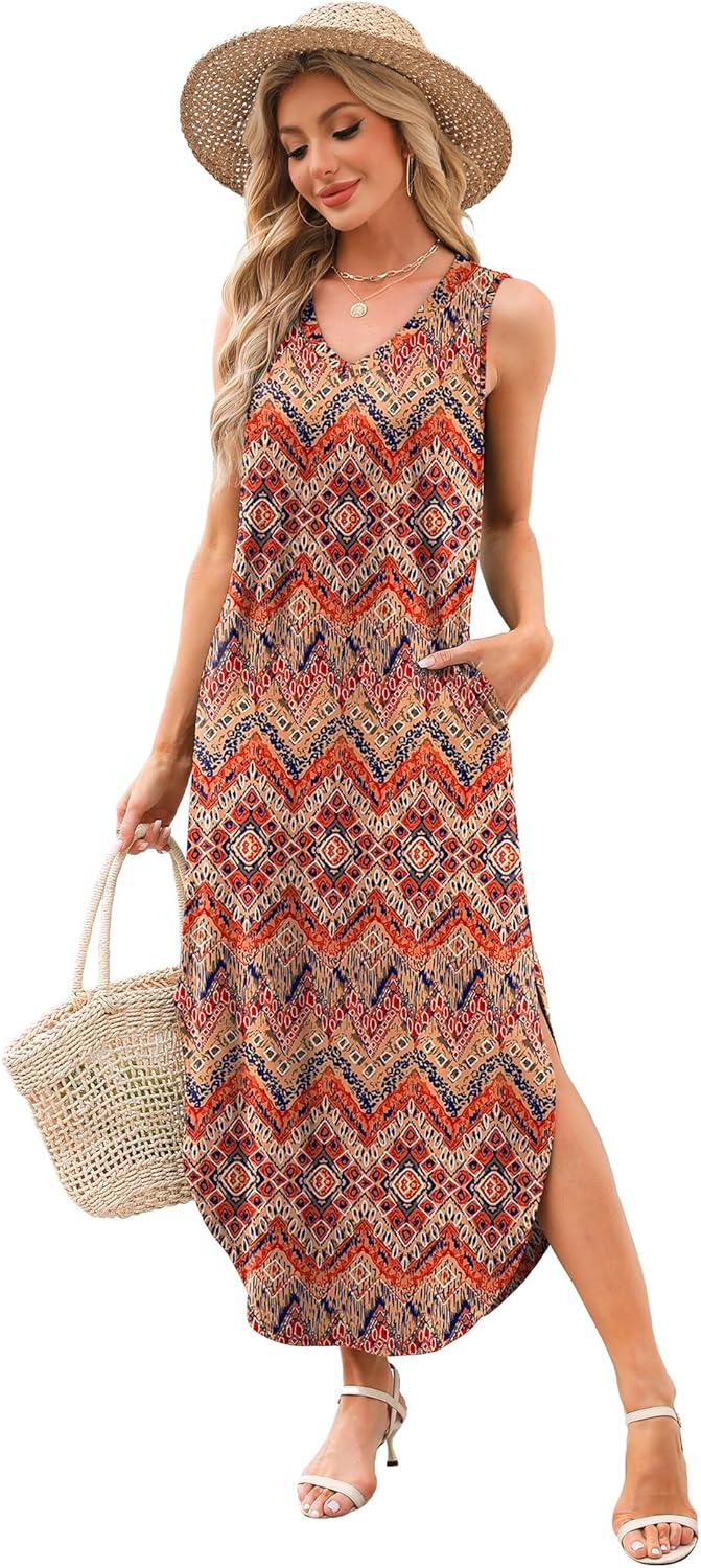 Sampeel Summer Dresses Maxi Dress Vacation Beach Sundresses 2025 with Pockets