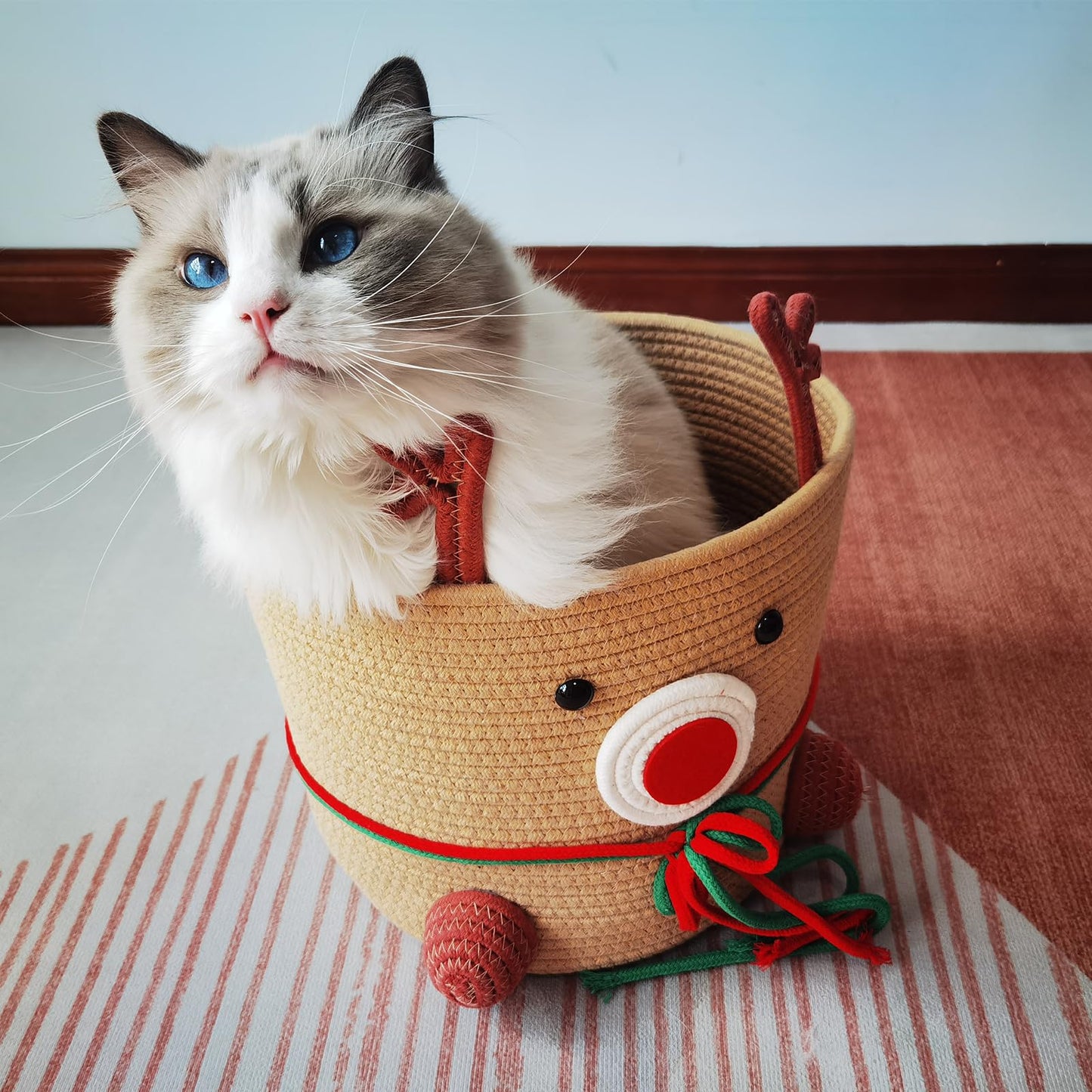 Hugabow Christmas Deer Basket, Reindeer/Elk, Christmas/Baby Gift Basket, Cute Toy Basket, for Nursery, Clothes, Towels