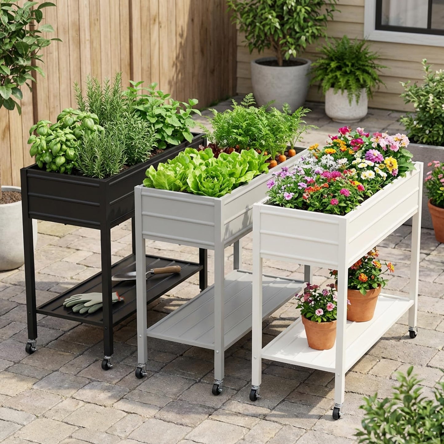 ZORMY 32" Tall Galvanized Raised Garden Bed with Legs Wheels & Shelf, Elevated Planter Box Outdoor for Vegetables, Herbs & Flowers, Patio & Backyard, Garden Bed with 400lb Capacity，Grey