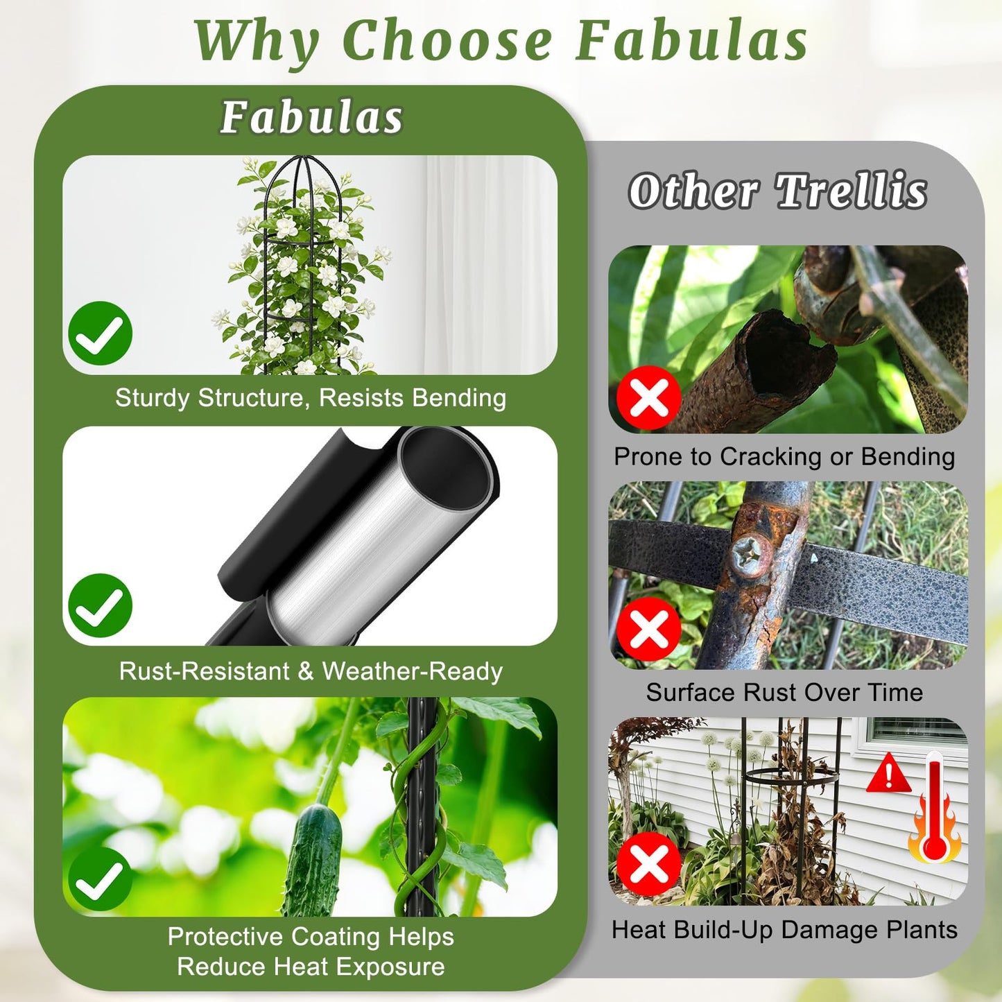 Fabulas Obelisk Trellis for Climbing Plants, 6 Ft Garden Obelisk Trellis Rustproof Plastic Coated Metal Vine Plant Support Cage for Pots, Morning Glory, Clematis, Rose, Indoor and Outdoor Use, 1 Pack