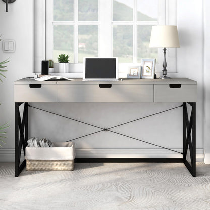 24/7 Shop at Home Ashiya Transitional 2 Drawers Metal Hidden Storage Desk with Lift-Top, USB Port, Power Outlet for Workstation, Home Office, Study Room, Antique Gray