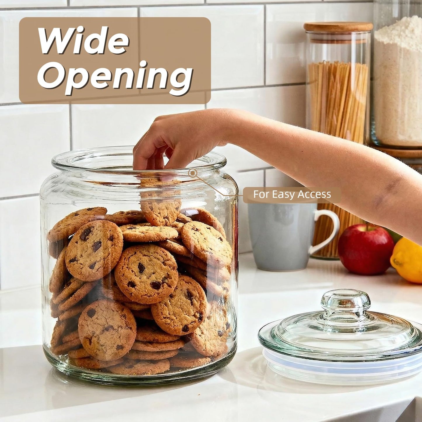 Masthome 1 Gallon Glass Jar with Lid,Large Glass Cookie Jar,Wide Mouth,Dishwasher Safe,Large Clear Jar,Storage Containers with Lids For Flour,Nuts,Cookies,Snacks