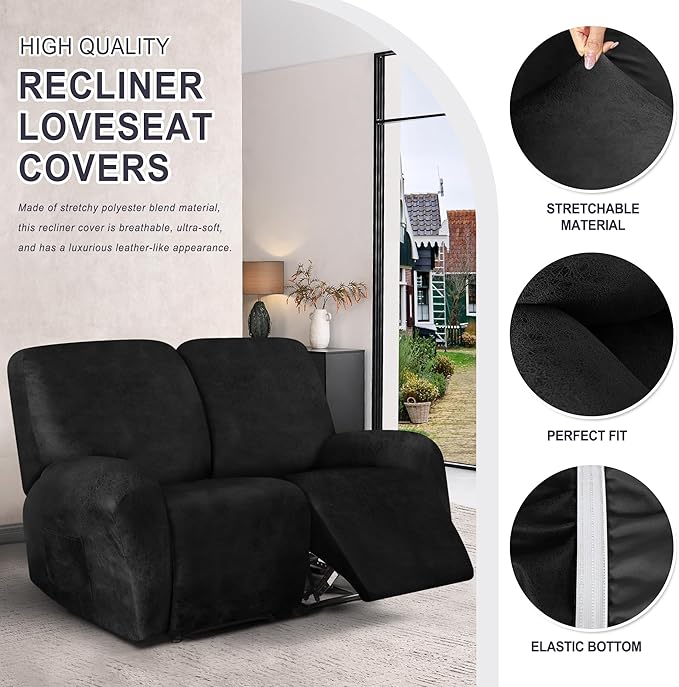 ANARACHON Leather Look Loveseat Recliner Cover, 6-Pieces Stretch Dual Recliner