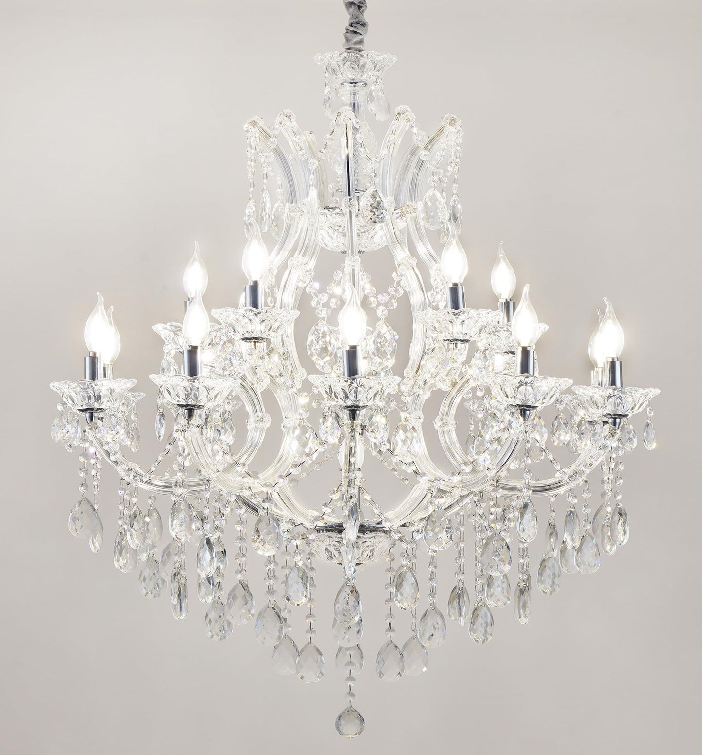 Transparent Crystal Chandelier 16-Light Modern K9 Crystal Chandelier Light Fixtures 33.5in Luxurious Ceiling Hanging Light Fixtures for Living Room, Dinning Room Staircase Entryway(16 Lights 2-Tier)