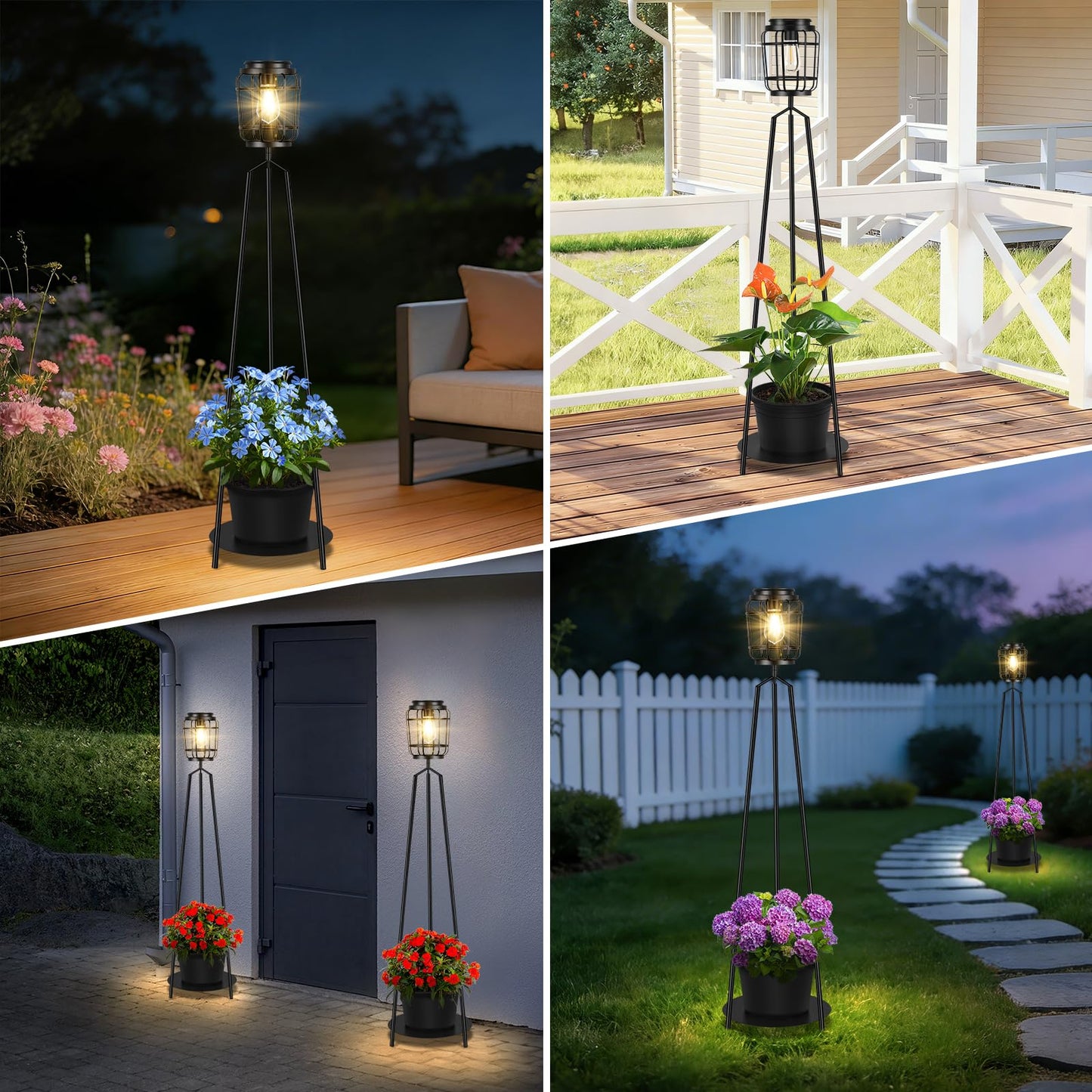 TOWPONICS 2-Pack Solar Lights with Plant Stands, 40.75'' Solar Powered Outdoor Floor Lamp with Planter, IP65 Waterproof Outdoor Lamp for Patio Deck Porch Yard Garden Decor, 8-12 Hours Lighting