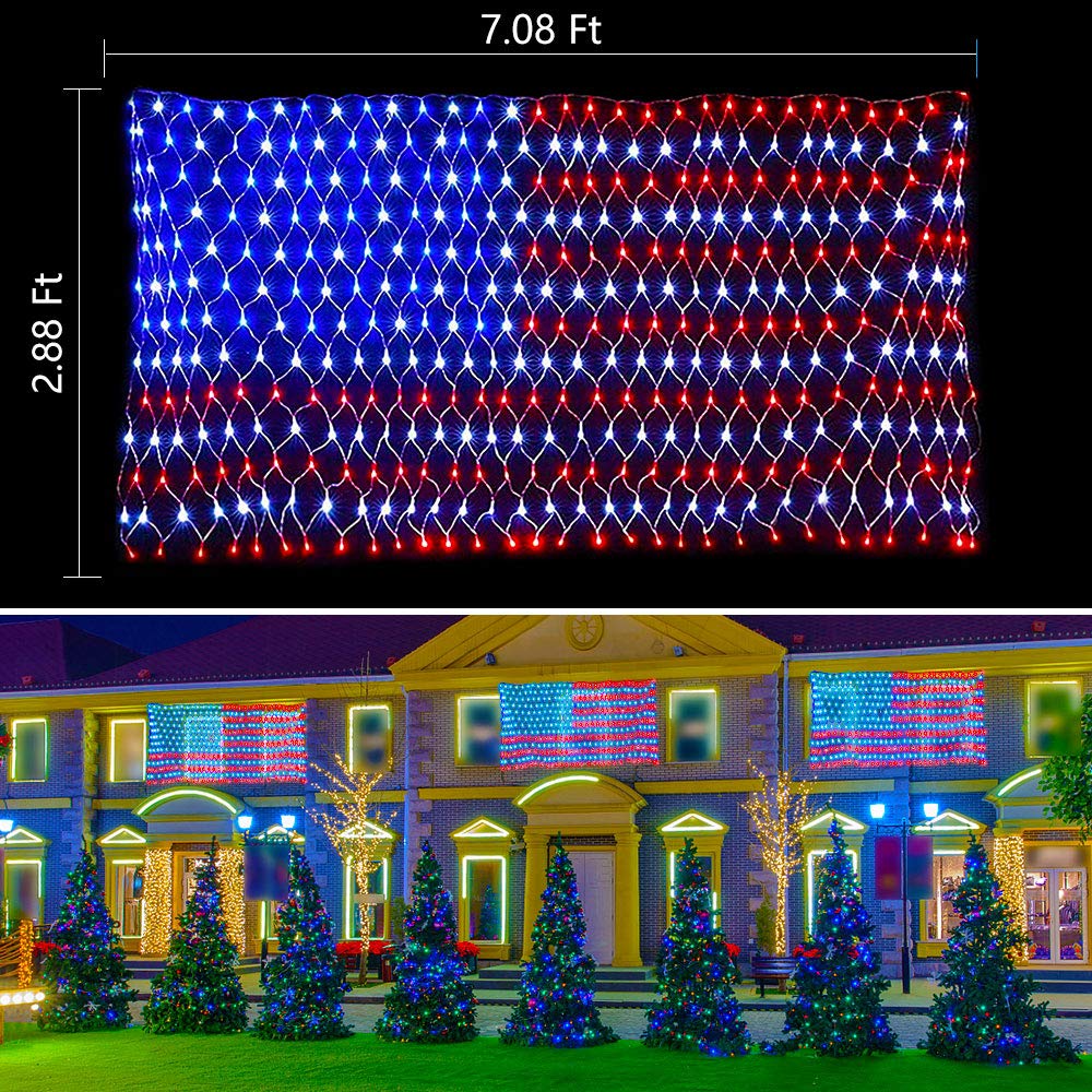 realization American Advanced Flag Lights, 420 LED Solar String Lights, Waterproof Led Flag Net Light of The United States for Memorial Day, Independence Day, 4th of July, Party, Yard Decorations