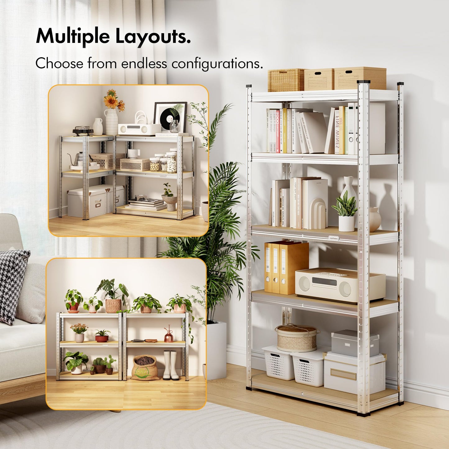 VonHaus Garage Shelving Units - Heavy Duty Racking for Home, Office, Shed and Garage Storage - 5-Tier Shelving Units for Storage, 175kg Capacity Per Shelf - 1.5m Racking