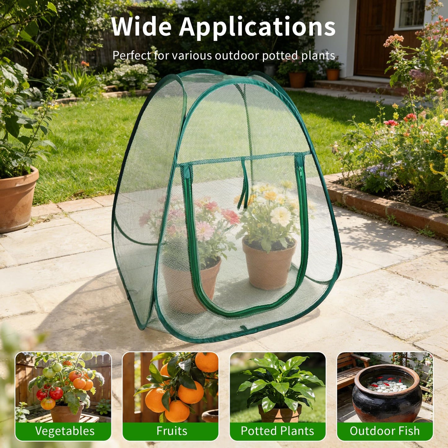 1PC Large Mesh Plant Protector Tent from Animals, 28X28X32Inch Pop Up Garden Netting Cover Green Crop Cage Plant Protection Tent to Protect Outdoor Potted Plants Flowers Fruits from Deer Birds Rabbit