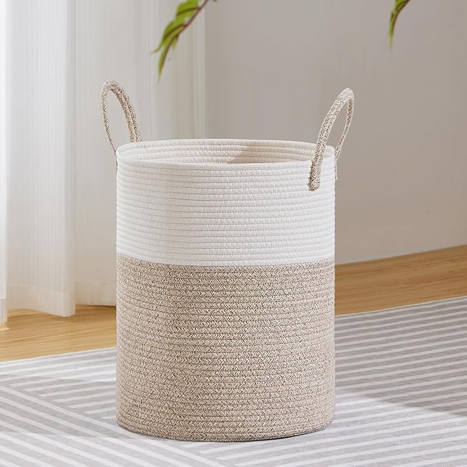 VIPOSCO Large Laundry Hamper, Tall Woven Rope Storage Basket