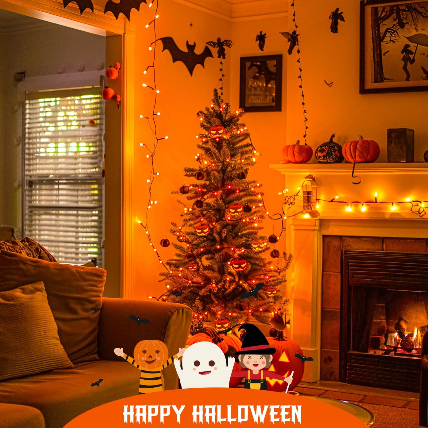JMEXSUSS Orange Halloween Lights Battery Operated, Each 33 FT String Lights Indoor Outdoor Waterproof, 2 Pack 100 LED Christmas Light for Halloween Tree Thanksgiving Decorations