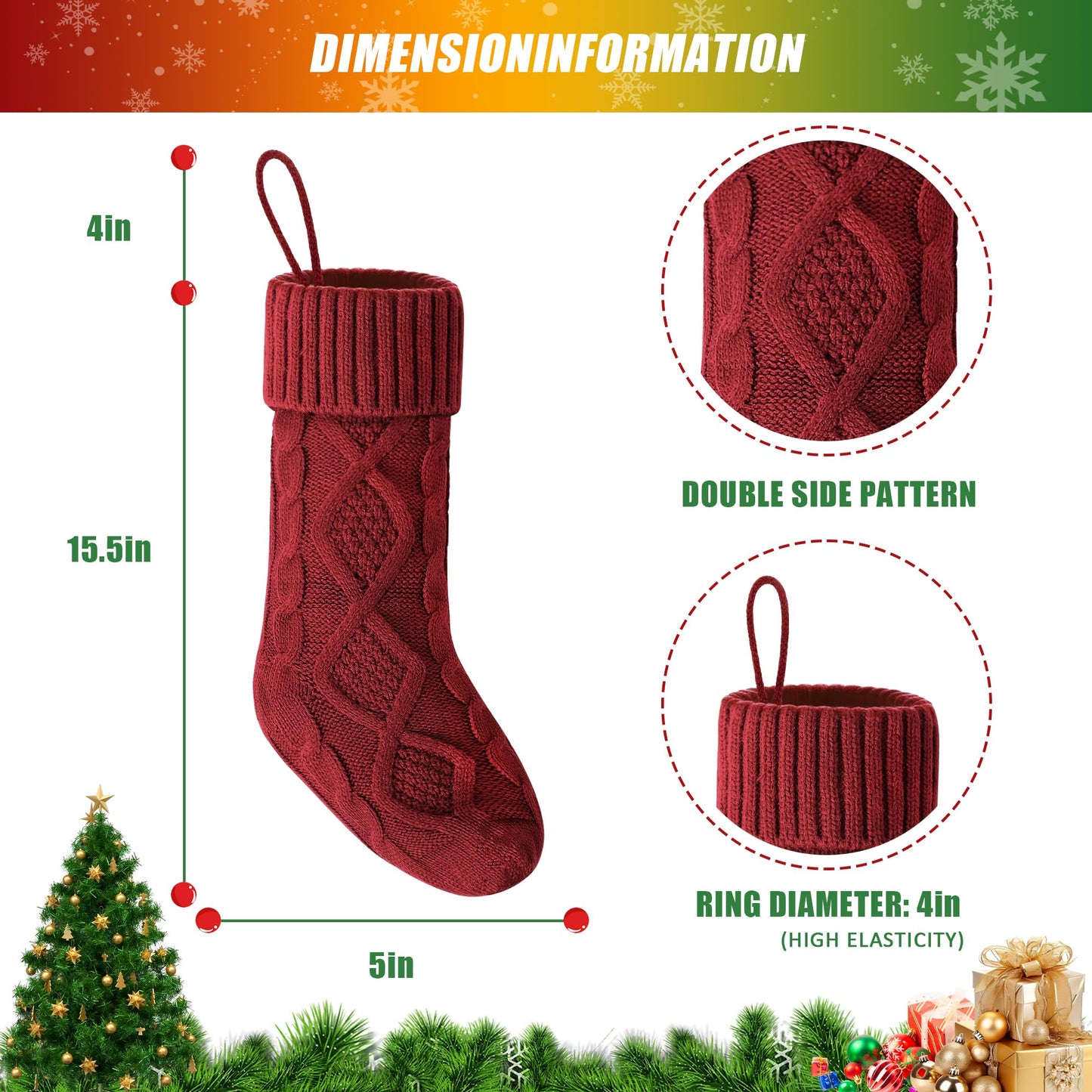 VIBILIA Christmas Stockings 4 Pack, 18 Inches Large Size Knitted Xmas Stocking for Fireplace, Holiday Party Decorations (White Red)