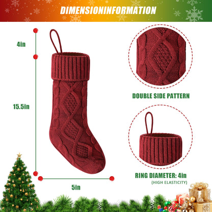 VIBILIA Christmas Stockings 4 Pack, 18 Inches Large Size Knitted Xmas Stocking for Fireplace, Holiday Party Decorations (White Red)