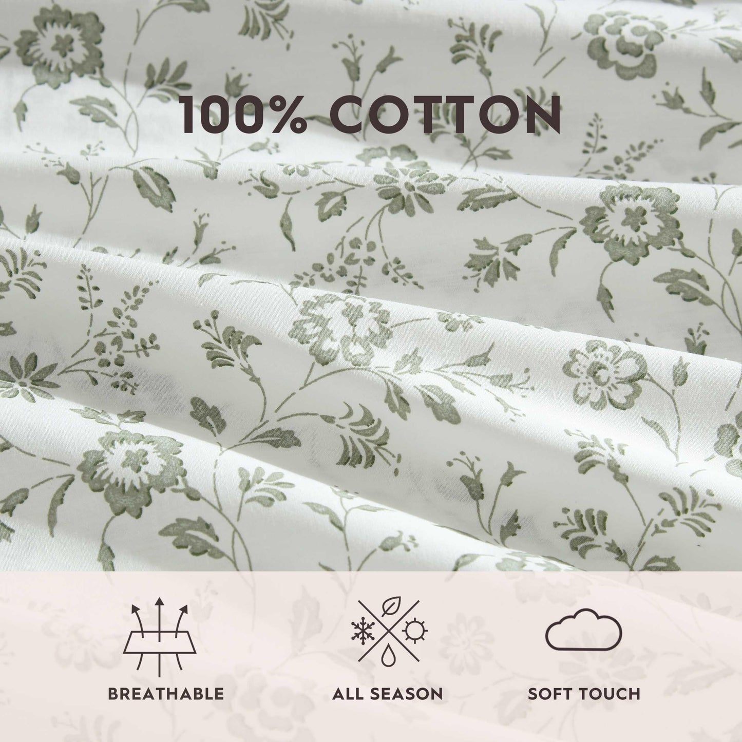 Laura Ashley - King Sheet Set, Crisp & Cool Cotton Percale Bedding with Deep Pockets, Lightweight for Year Round Comfort, Bed Sheets with Matching Pillowcases (Miranda Green)