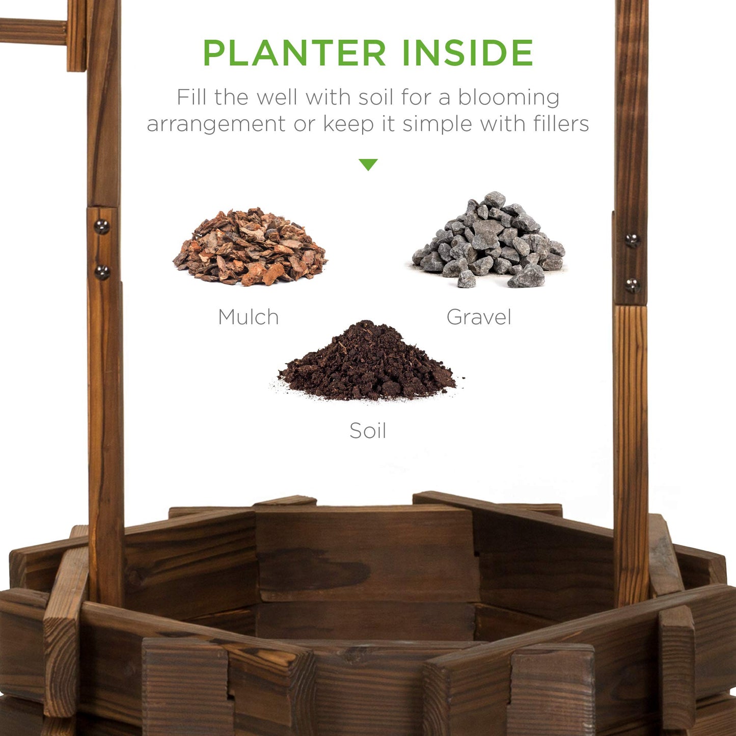 Best Choice Products Rustic Wooden Wishing Well Planter Outdoor Home Décor for Patio, Garden, Yard w/Hanging Bucket