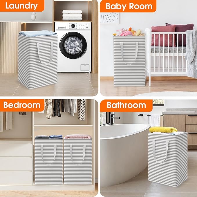 3 Pack Large Laundry Basket, Waterproof & Freestanding Laundry Hamper,