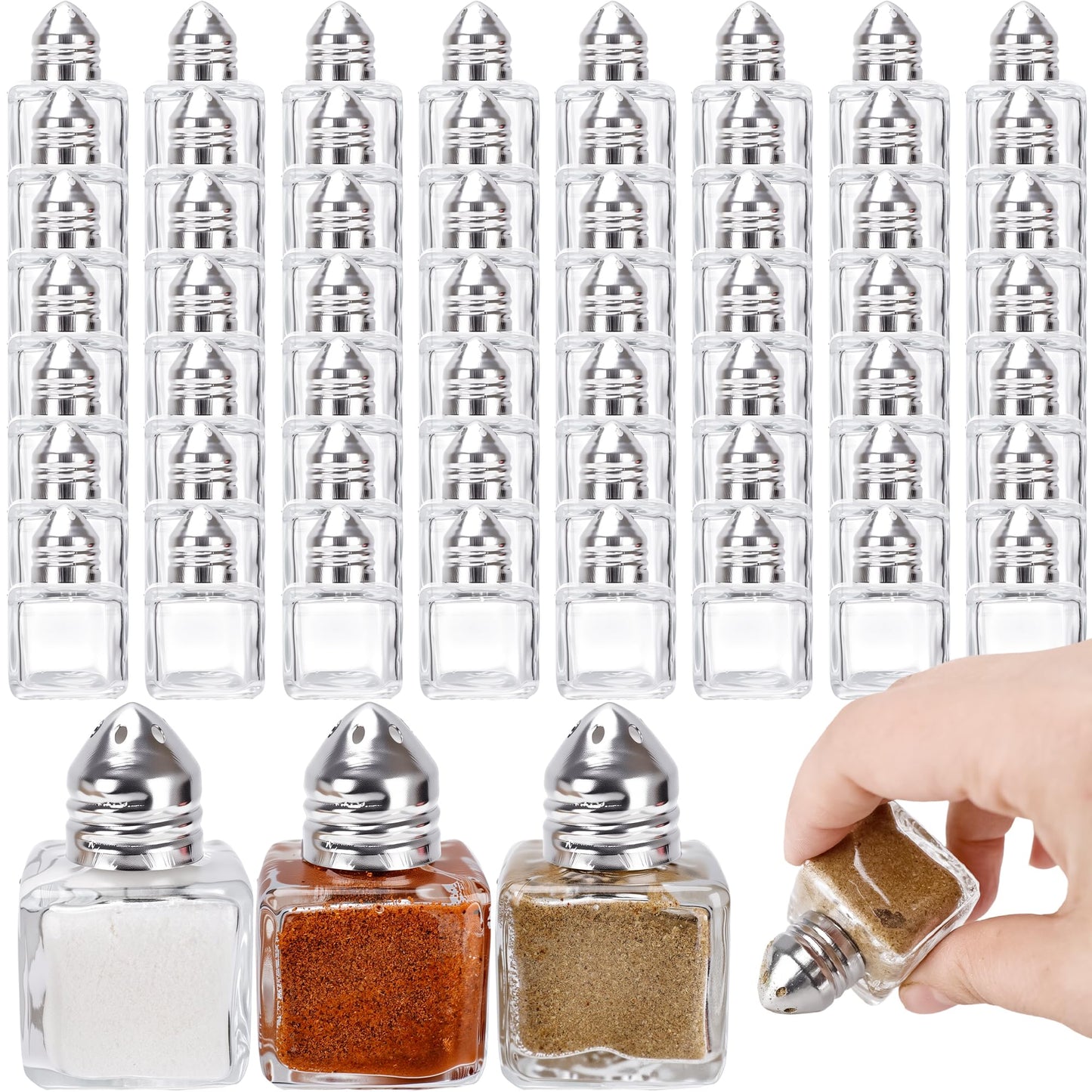 60 Pcs Mini Salt and Pepper Shakers 0.5 oz Glass Cube Clear Spice Shaker with Lid for Home Kitchen Restaurant Seasonings Powdered Sugar Salt Wedding Party (Color Set 1)