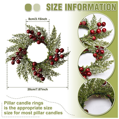 12 Pieces 8" Mini Christmas Wreaths - Small for Kitchen Cabinet/Window/Front Door, Artificial Red Berries & Pinecones, Christmas Candle Rings, Table/Farmhouse Decoration (No Ribbon)