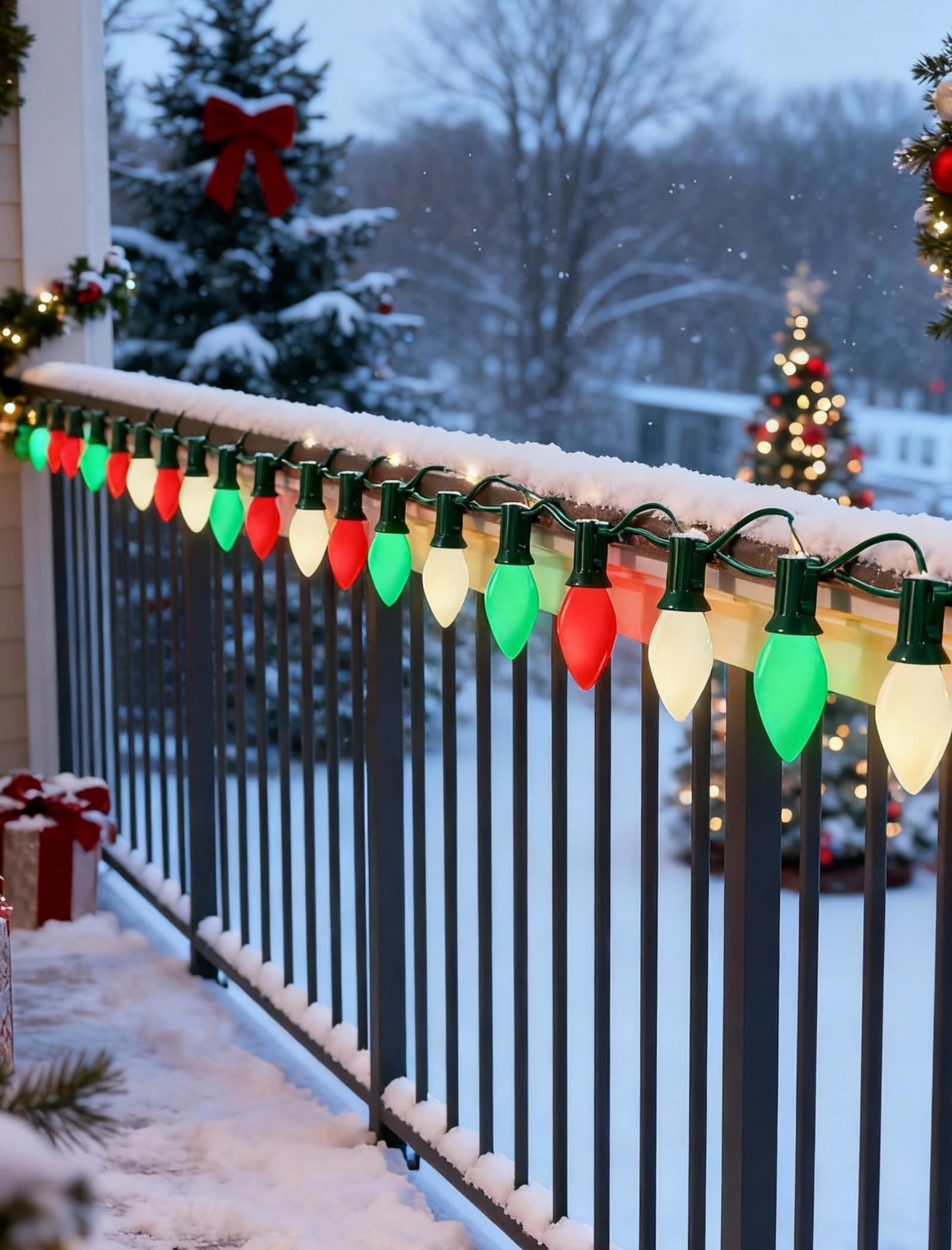 C7 LED Christmas Lights Outdoor - 25ft Red White and Green String Lights With 27 Ceramic Bulbs(2 Spare), Waterproof Commercial Grade Extendable for Indoor Outdoor Roofline Patio Yard Xmas Decor