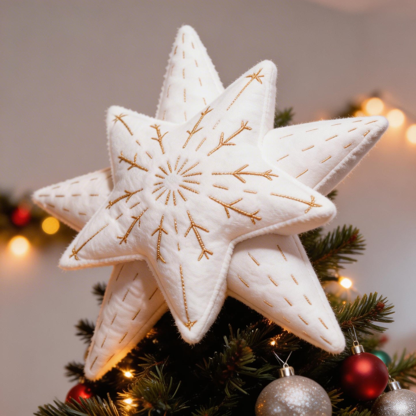 TORAKIP Felt Star Christmas Tree Topper 8.7" x 8.7" (22 x 22 cm) – Soft White Tree Top Star Decoration, Lightweight Scandinavian Farmhouse Holiday Decor, Cozy Felt Christmas Tree Topper
