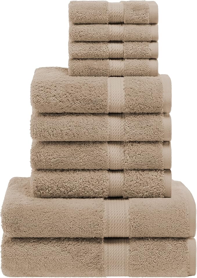 Superior Egyptian Cotton Pile 10 Piece Towel Set, Includes 2 Bath, 4 Hand