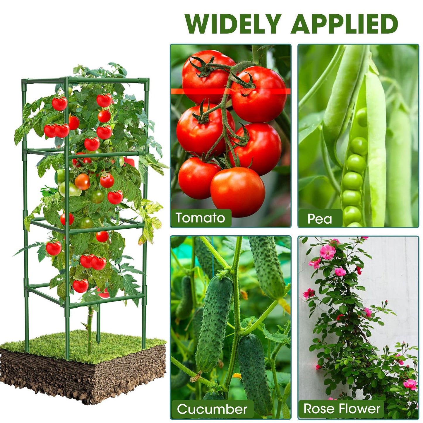 MQHUAYU 3 Pack Tomato Cages,Square Tomato Plant Stakes Support Cages Trellis for Garden Climbing Vegetables Flowers Fruits,Extra Bold