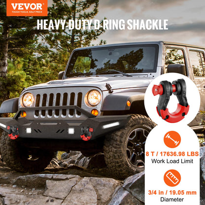 VEVOR 3/4" D Ring Shackle, Black Shackles for Truck with 7/8” Screw Pin 66139 lbs (30 Ton) Break Strength Red Isolator Washers Kit, Winch Towing Shackle for Truck Jeep Heavy Duty Off Road Recovery