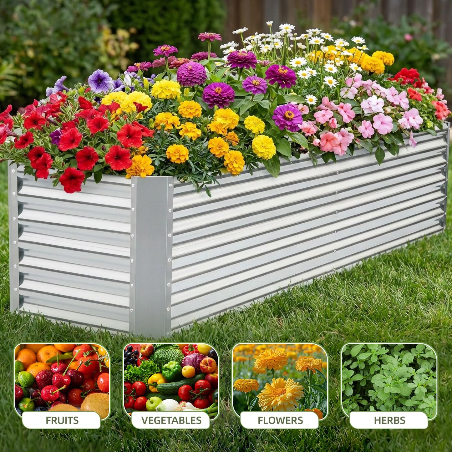 GoCampDirect 8x2x2ft Raised Garden Bed - Galvanized Deep Root Planter Boxes Outdoor with Wing Nuts and Safety Edges for Gardening Vegetables, Flowers, Herbs, Succulents - Silver