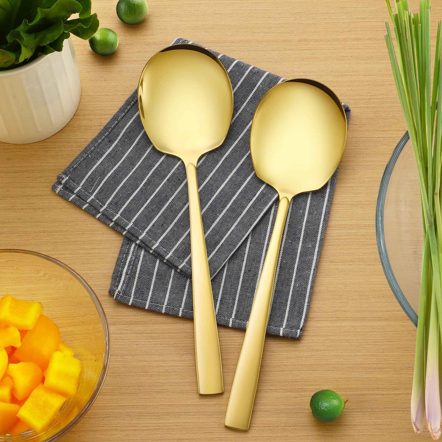 Extra Large Serving Spoons Set of 4-Piece, 11.7-Inch Gold Serving Slotted Spoon x 2 Serving Spoon x 2, Stainless Steel Serving Utensil for Buffet, Parties, Catering - Dishwasher Safe(4-Pack, Gold)