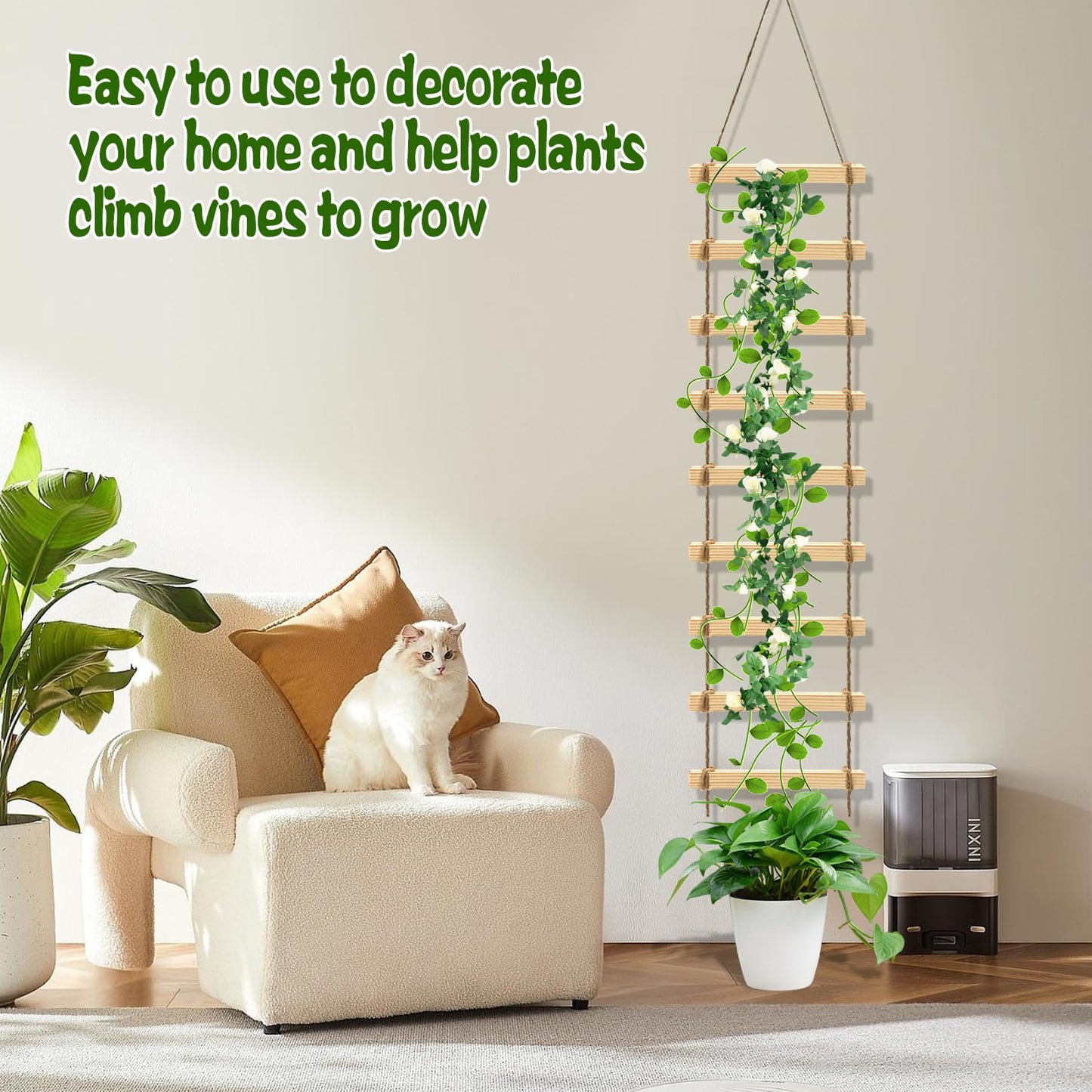 HFYZZ 2Pcs Climbing Plants Trellis - 4.3 ft Wood Ladder Design Plant Support for Indoor & Outdoor House Vine Plant, Wooden Garden Plant Wall Trellis for Monstera, Pothos, Ivy, and More