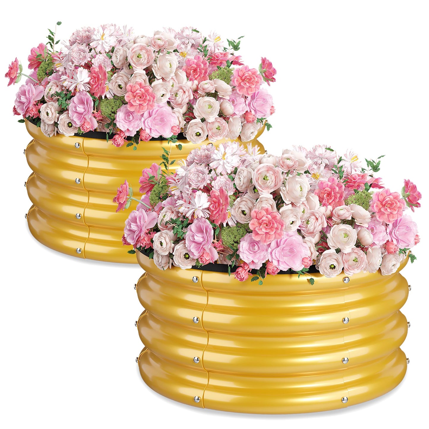 SOCONT 2 x 2 x 1 ft Round Raised Garden Bed, Yellow 2 Pack 0.6 mm Thick Galvanized Steel Planter Box with Double Layer Paint and Safety Edge Trim for Vegetables Flowers Herbs Outdoor Garden