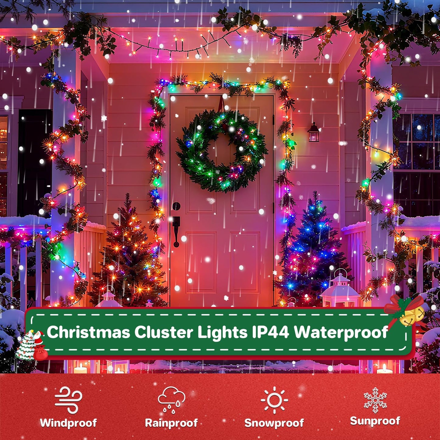Christmas Cluster Lights Plug-in -52FT 800 LED Firecrackers String Lights,8 Modes Timer Waterproof Twinkle Fairy Lights for Christmas Tree Garland Party(Multicolor)