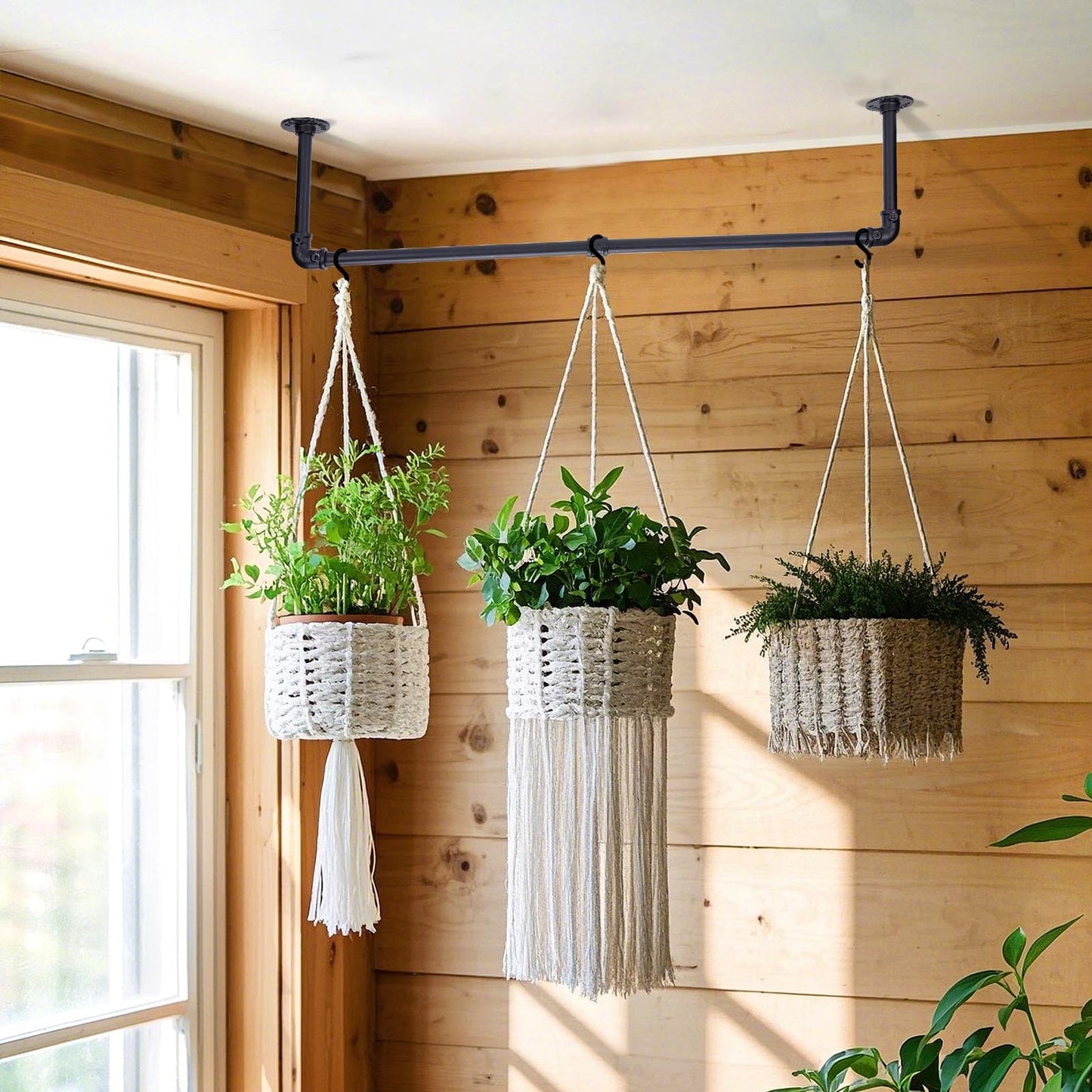 Bigmeta 34in Hanging Planters Rod for Indoor Plants - Max. Load 44 lb Black Metal Holder Rod for Wall Ceiling Decor, 2 Pcs (Pot Chain & Plants Not Included)
