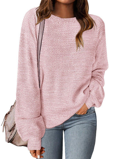 MEROKEETY Women's 2025 Fall Winter Oversized Pullover Sweater Trendy Crew Neck Long Sleeve Heathered Knit Jumper Tops