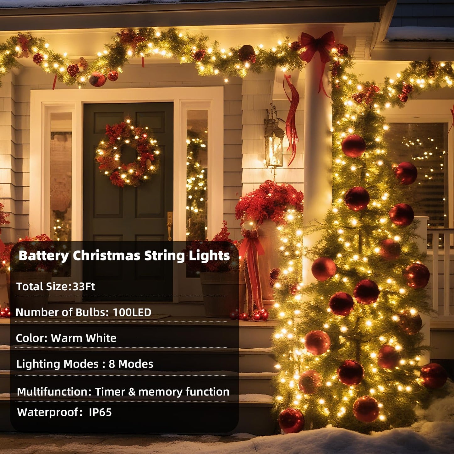 Green Convenience Christmas Lights 33ft 100LED Battery Operated String Lights with USB or Battery Powered Waterproof for Indoor Outdoor Holiday Party Wedding Christmas Decoration