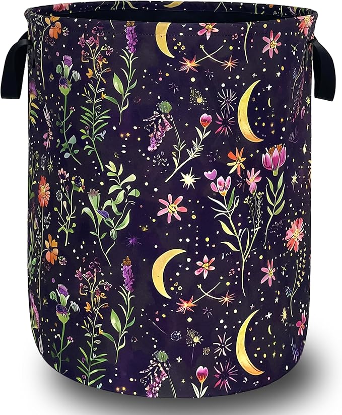 Moon Wild Flowers Laundry Basket Oxford Cloth Colorful Floral Laundry Hamper