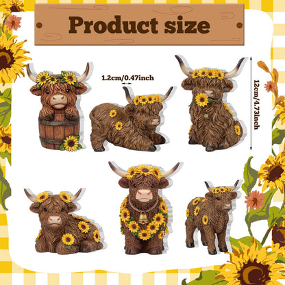Tradder 6 Pcs Sunflower Highland Cow Table Decorations Spring Highland Cow Wooden Block Signs Farmhouse Table Centerpiece Rustic Tiered Tray Decor for Baby Shower Home Kitchen Office Desk
