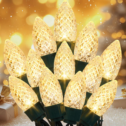 JMEXSUSS 100 LED C9 Christmas Lights Outdoor: 66 FT 8 Modes Plug in Connectable C9 Warm White Christmas Lights for Tree Roof Eaves Garden Decor