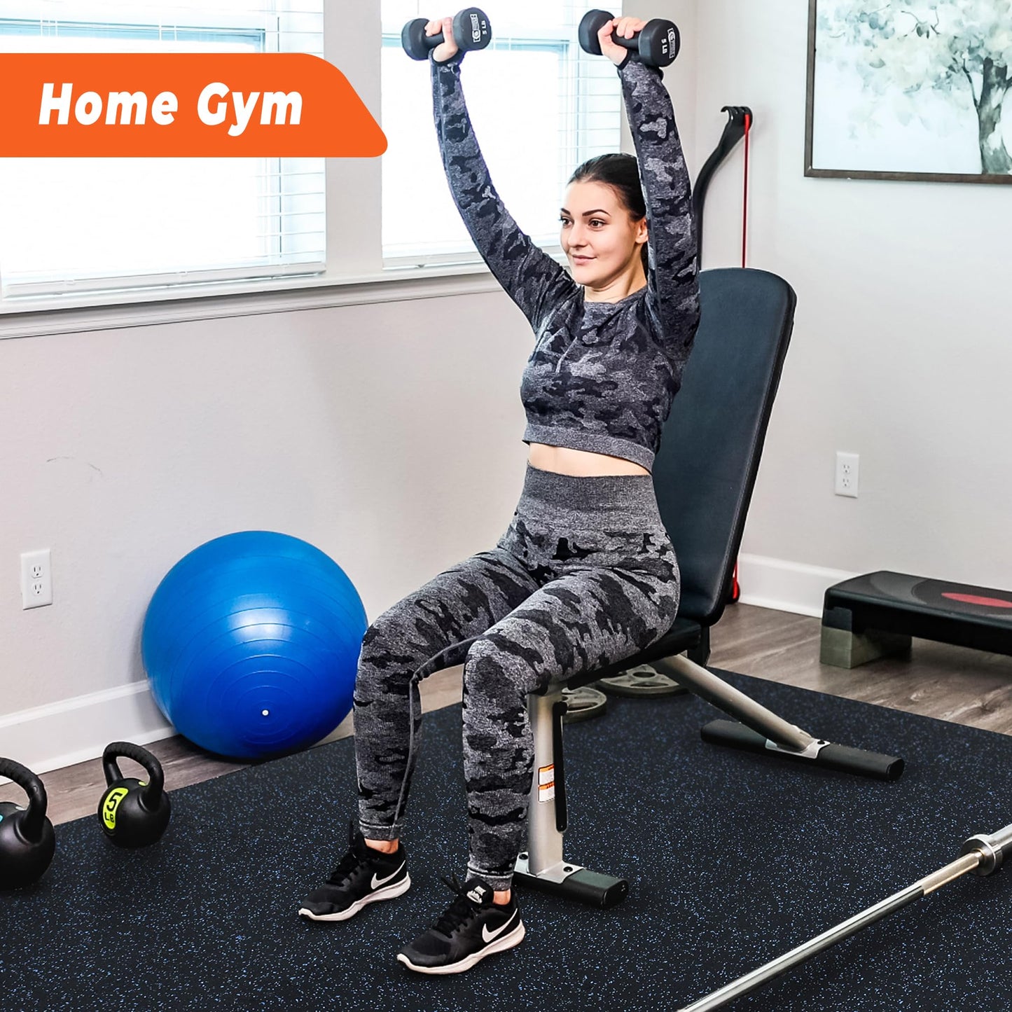 SUPERJARE 0.4'' Thick 12 Pcs 48 Sq Ft Rubber Top Exercise Equipment Mats, High Density EVA Foam Mats with Rubber Top, Interlocking Gym Flooring for Home Gym, Protective Workout Mat, Black/Blue