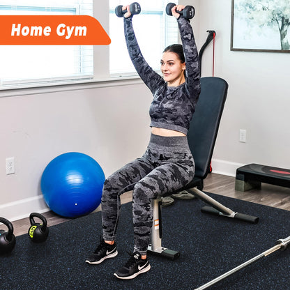 SUPERJARE 0.4'' Thick 12 Pcs 48 Sq Ft Rubber Top Exercise Equipment Mats, High Density EVA Foam Mats with Rubber Top, Interlocking Gym Flooring for Home Gym, Protective Workout Mat, Black/Blue