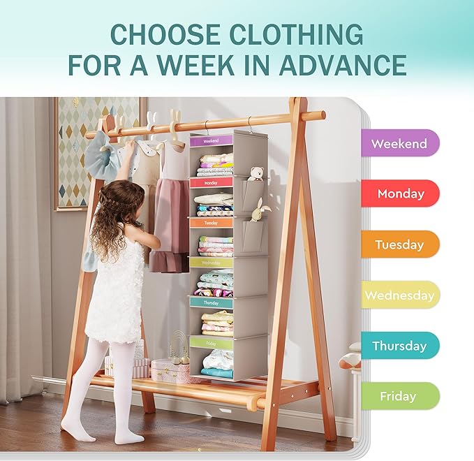 YOUDENOVA 6-Shelf Weekly Hanging Closet Organizer, Weekly Clothes Organizers