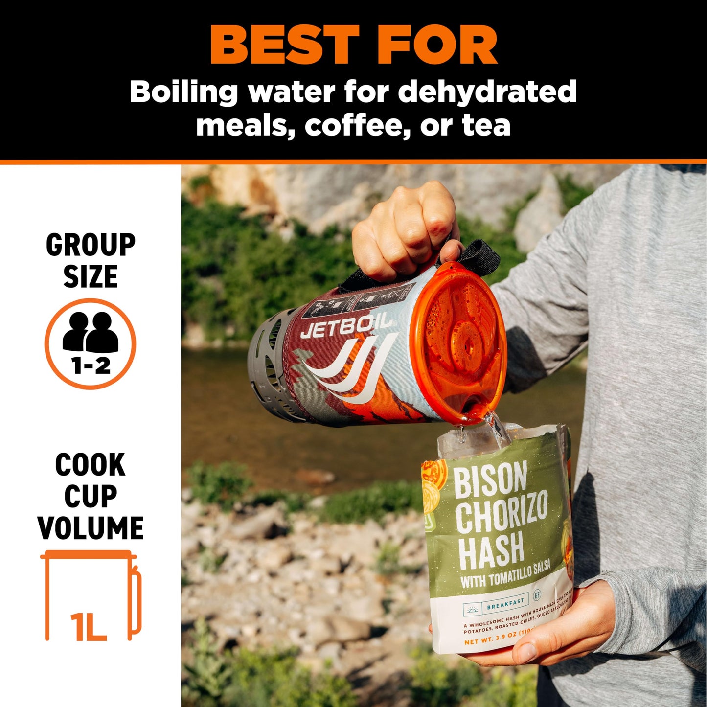 Jetboil Flash 1.0L Portable Fast Boil Stove for Camping and Backpacking with 1-Step Auto Ignition, Propane/Isobutane Burner with Cooking Cup, Mountainscape